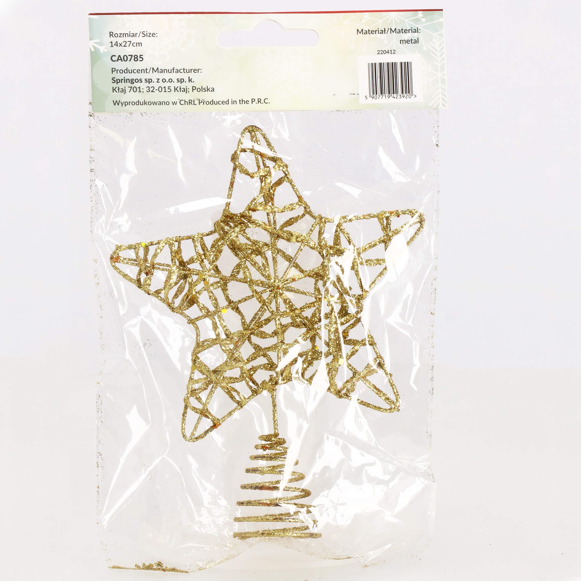 Vianočná ozdoba hviezda na pružine zlatá 14 × 27 cm S-CA0785